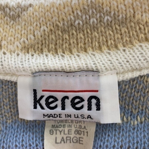 VINTAGE KEREN Pastel Abstract Knit Crewneck Grandma Sweater Slouchy Oversized - Picture 6 of 8